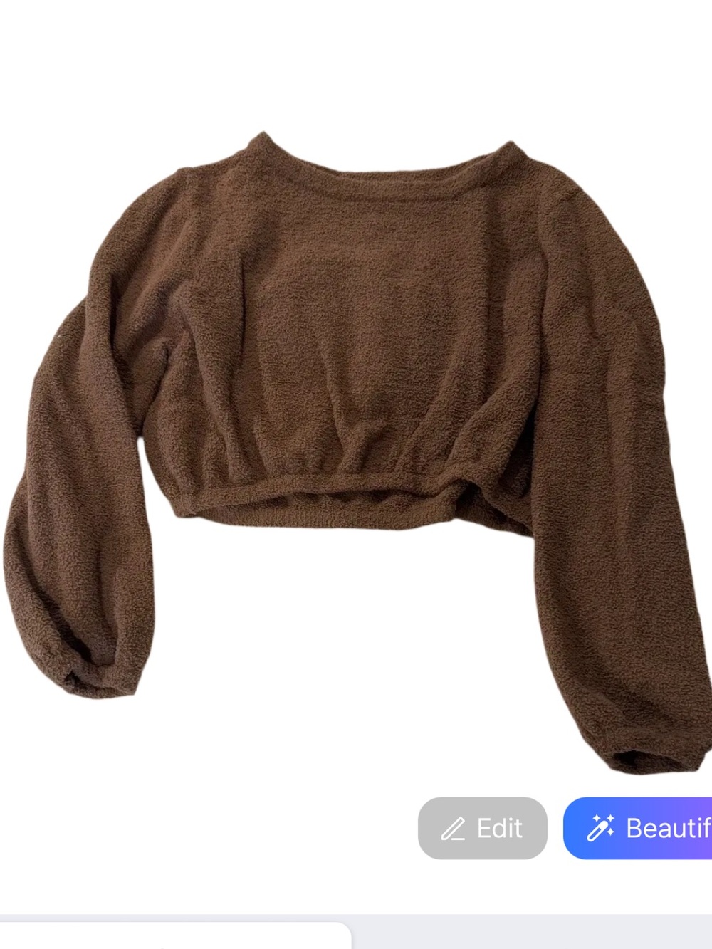 Buffbunny teddy set  Brown Sherpa Lounge Set - Cropped Pullover & Joggers - Picture 3 of 6